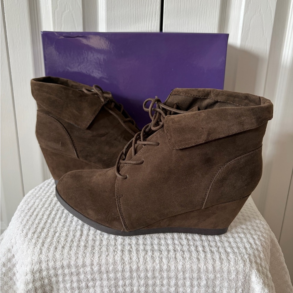 Madden Girl Dark Brown Suede Wedges